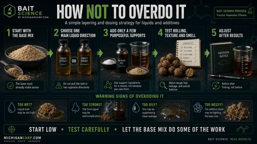 Oil decision guide for boilie liquid phases showing when to add oil and when to avoid it
