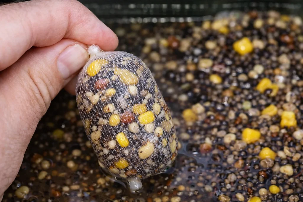 PVA mesh bag filled with carp particles