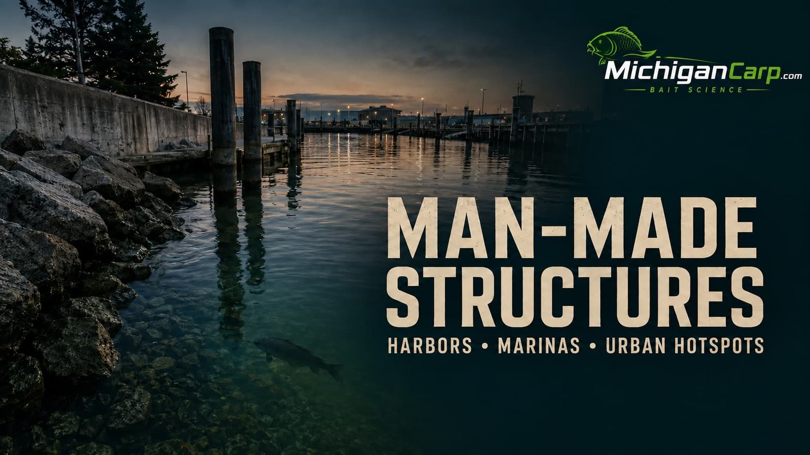 Man-made structures for carp fishing around a Michigan harbor and marina