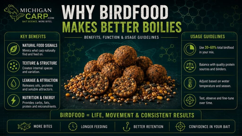 Practical birdfood inclusion guide for carp boilie base mixes