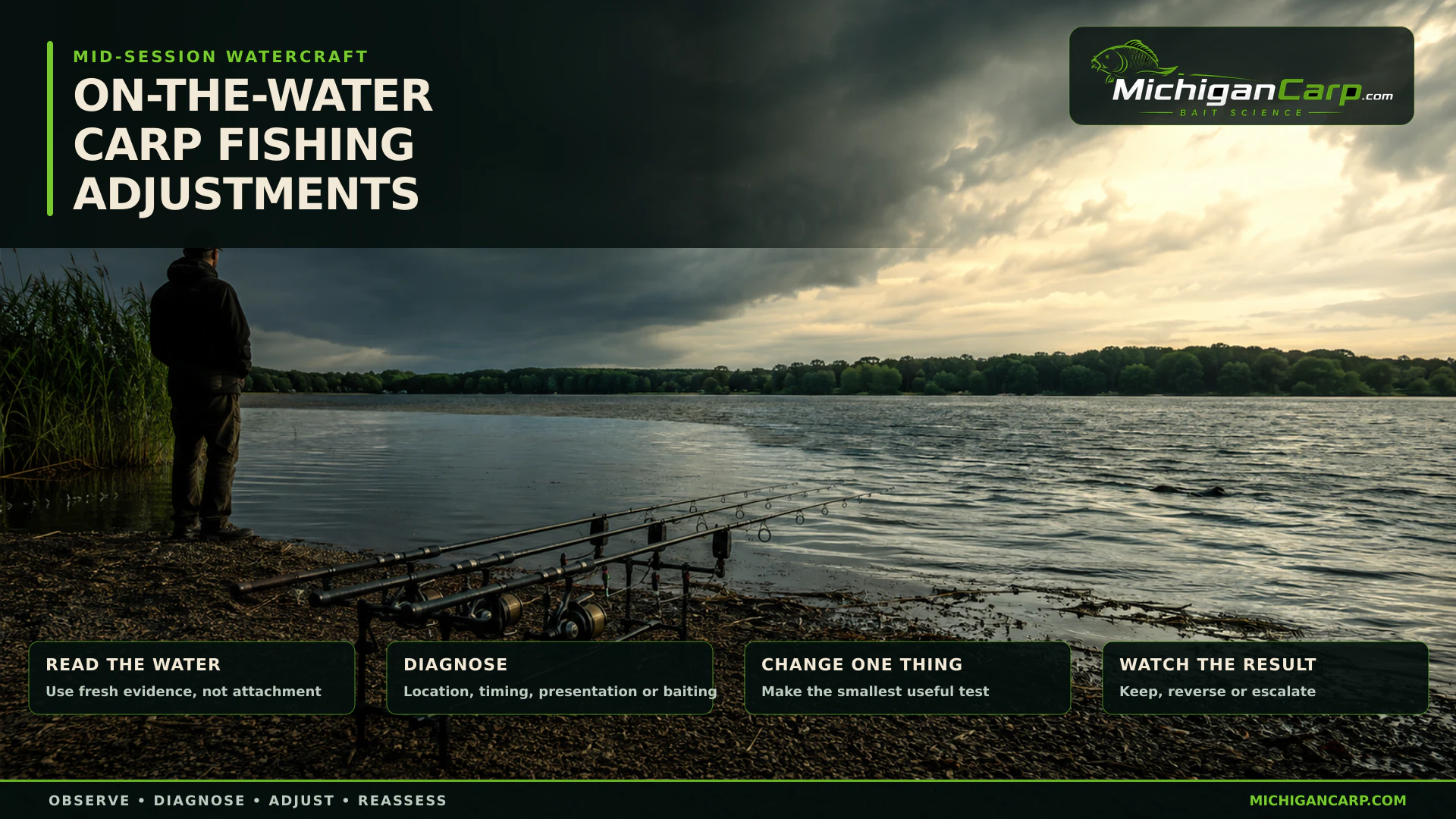 Michigan carp angler reading a changing lake before making on-the-water adjustments carp fishing