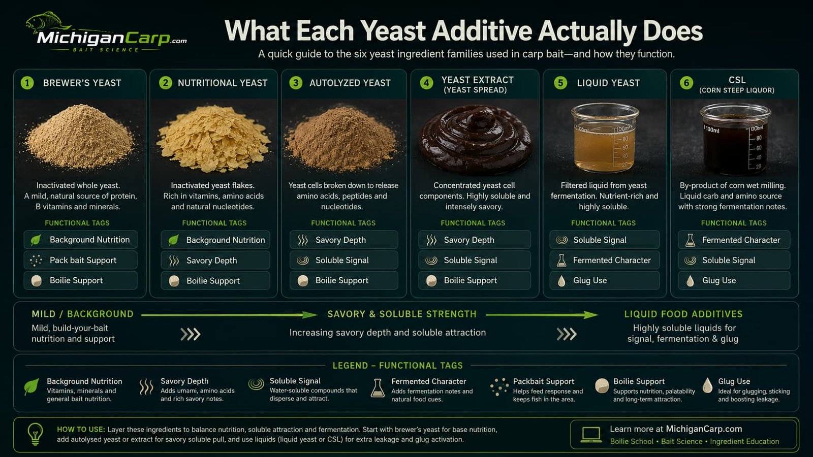 Comparison of yeast additives used in carp bait and the practical role of each ingredient