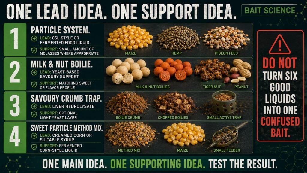 Practical carp bait design using one lead attractant idea and one supporting idea.
