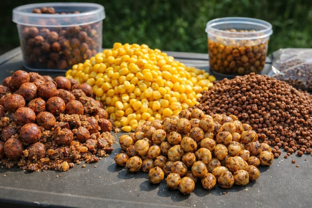 Selection of carp baits used in different fishing situations