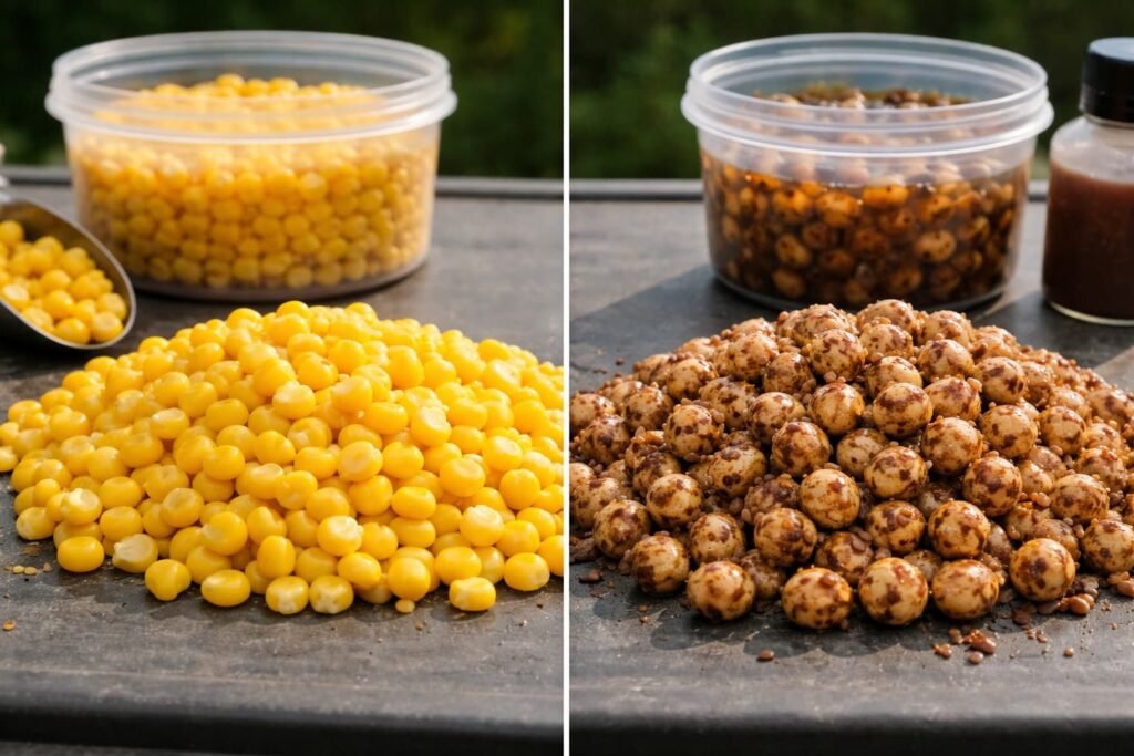 Sweet corn and tiger nuts carp bait comparison