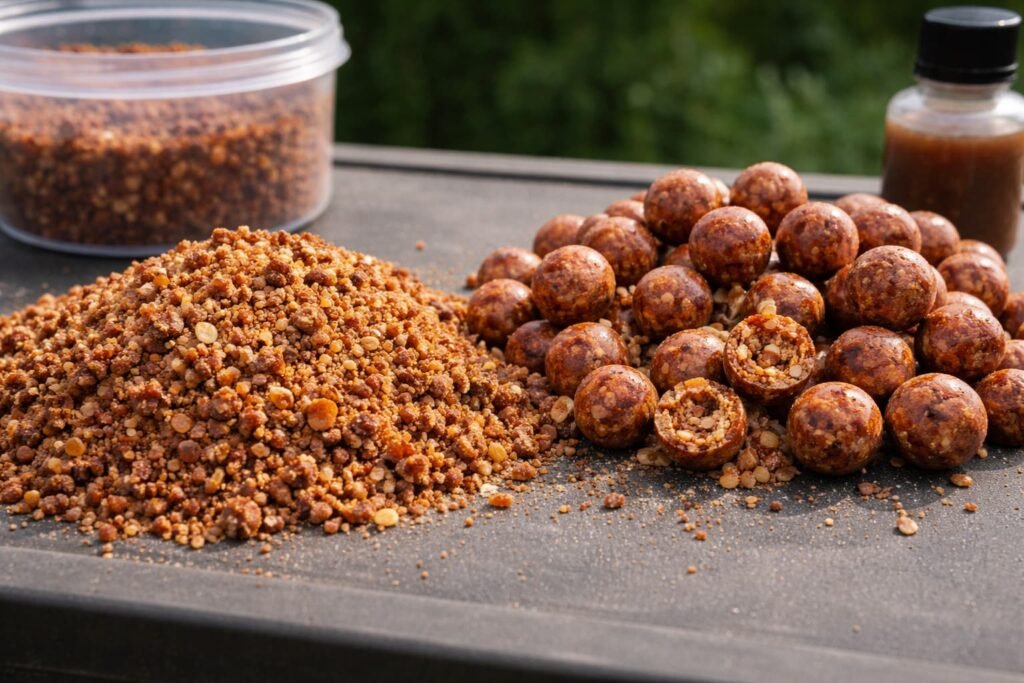 Boilie crumb and whole boilies for carp baiting