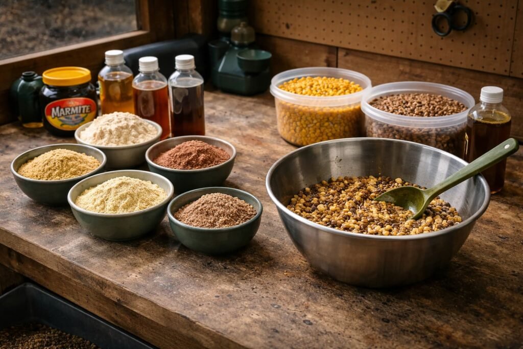 Advanced carp bait ingredients used for enzyme and pre-digestion style bait making.