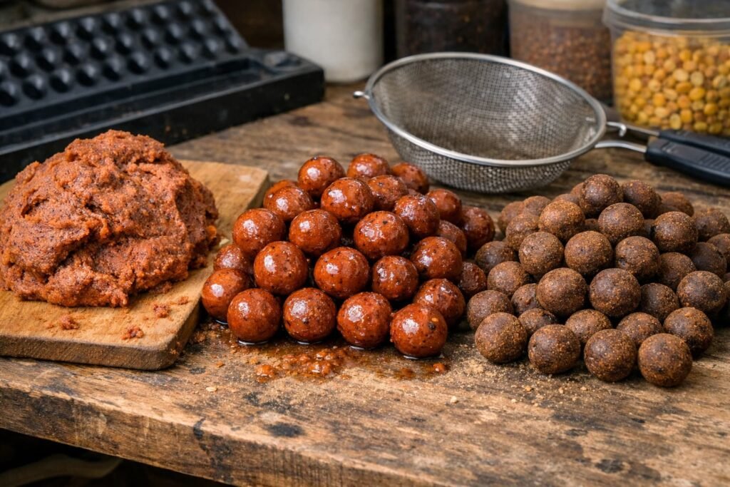 Boilie preparation process on workbench