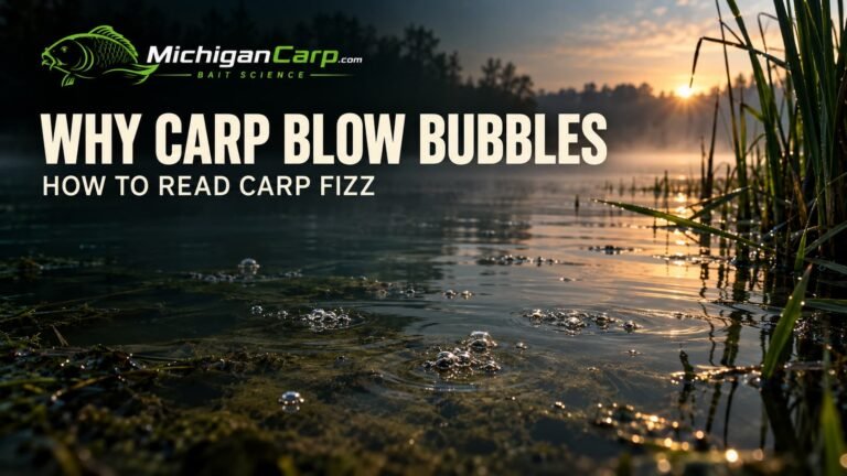 Carp fizz and small bubbles rising over a shallow Michigan lake margin at first light.