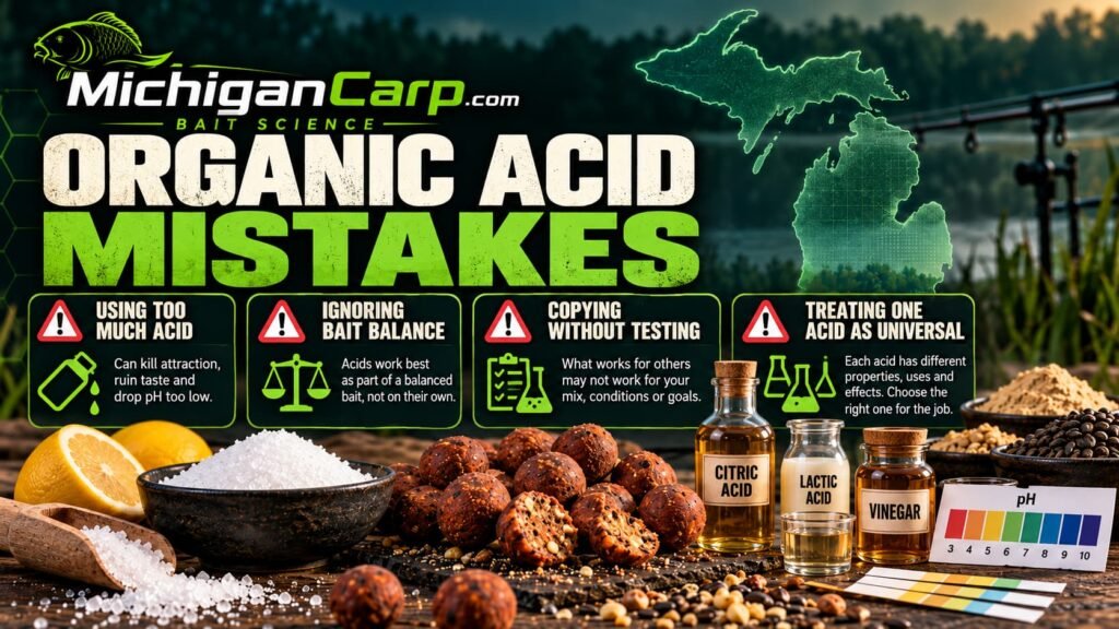 Common organic acid mistakes in carp bait including excessive acid poor bait balance and failure to test