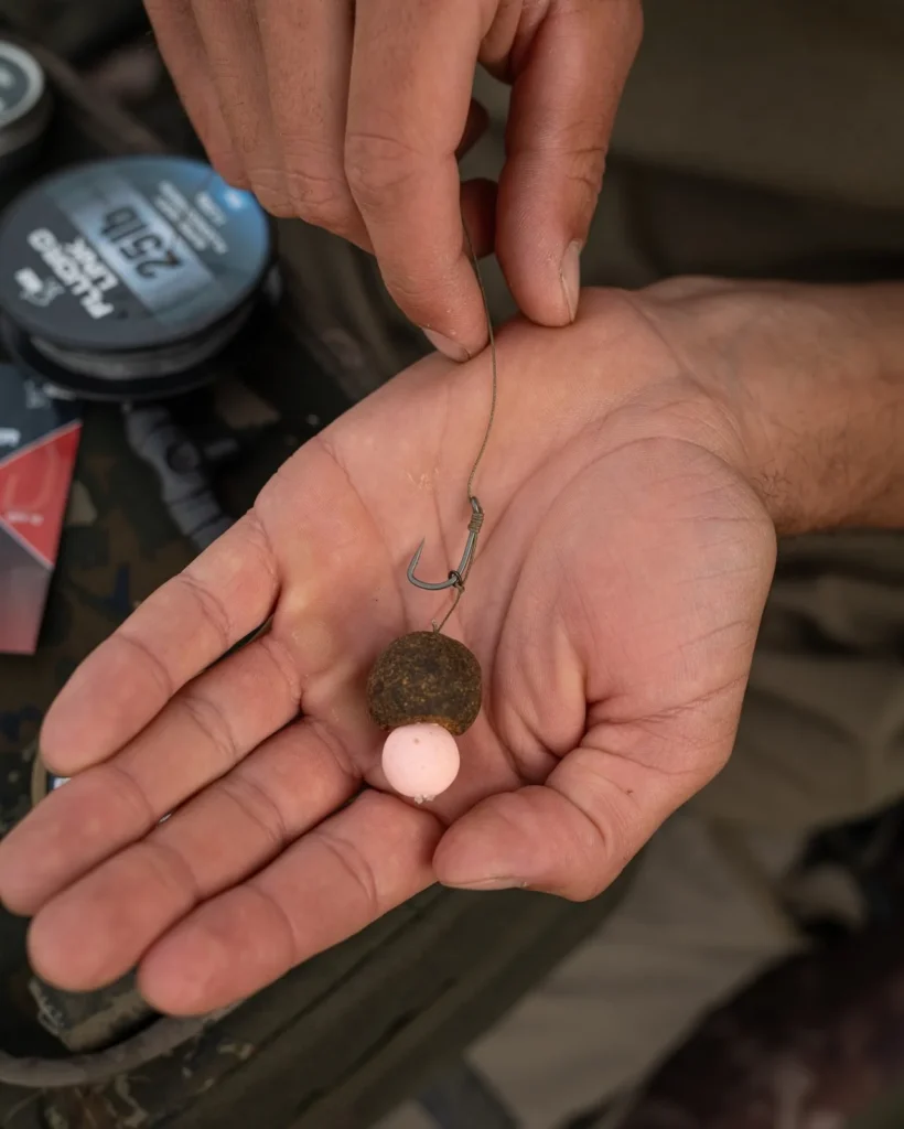 Balanced snowman hookbait mounted on a combi rig.