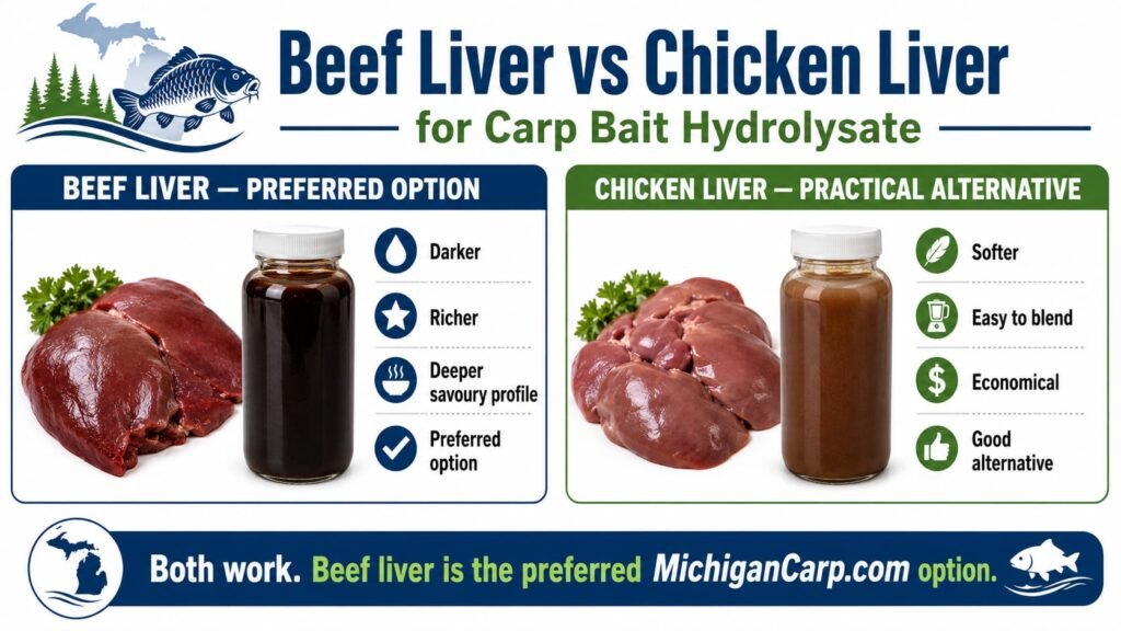 Beef liver and chicken liver compared for homemade carp bait hydrolysate.