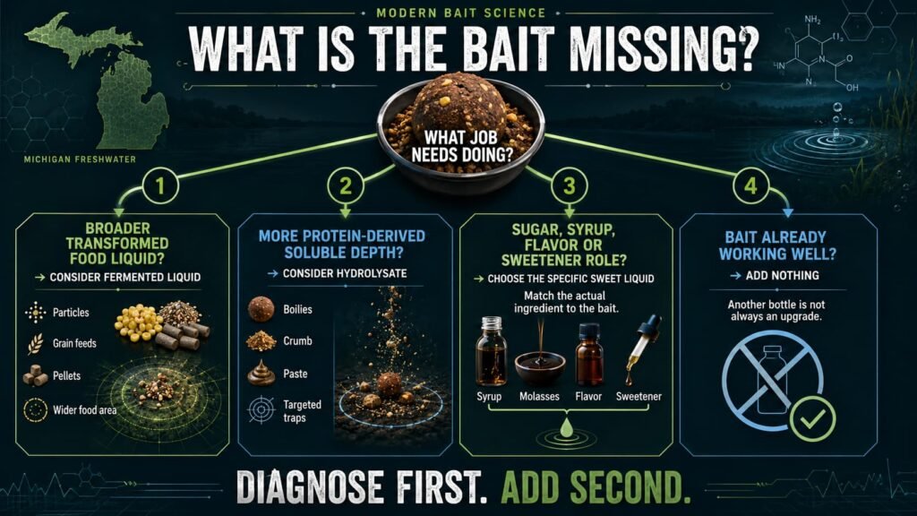 Decision tree for choosing fermented, hydrolysate or sweet liquid for carp bait.