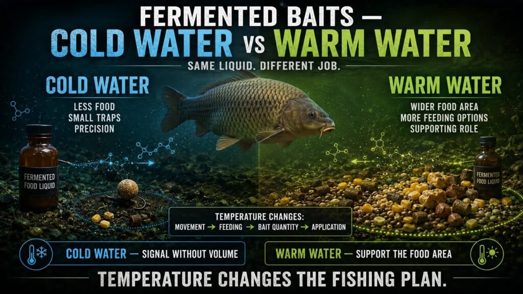 Fermented carp bait strategy compared between cold water and warm water.