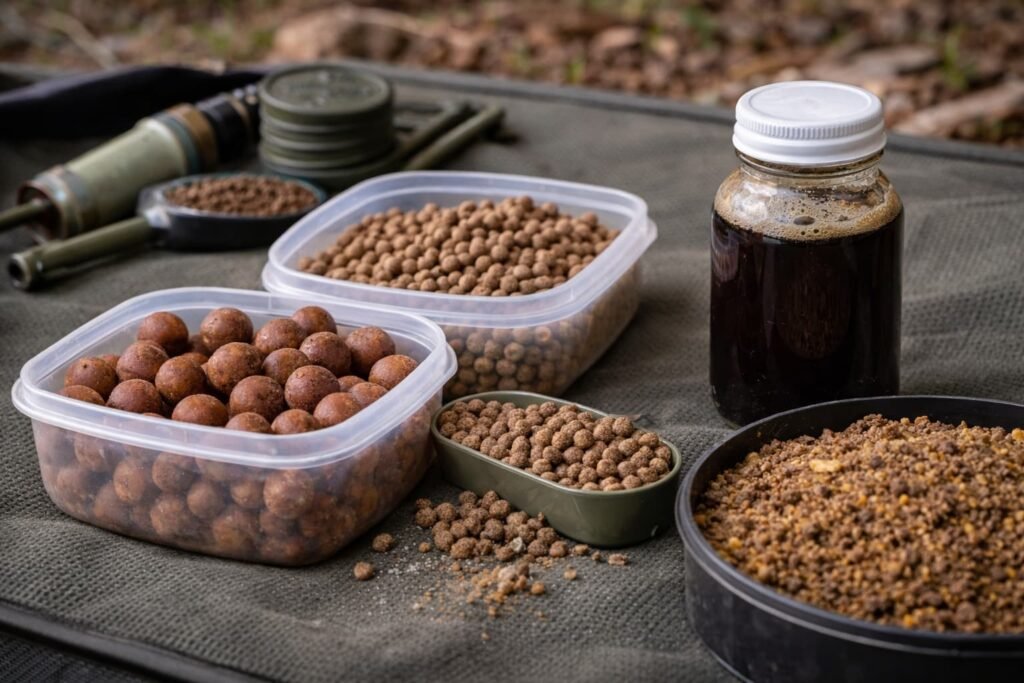Homemade yeast extract used with boilies, pellets, and crumb for carp fishing.