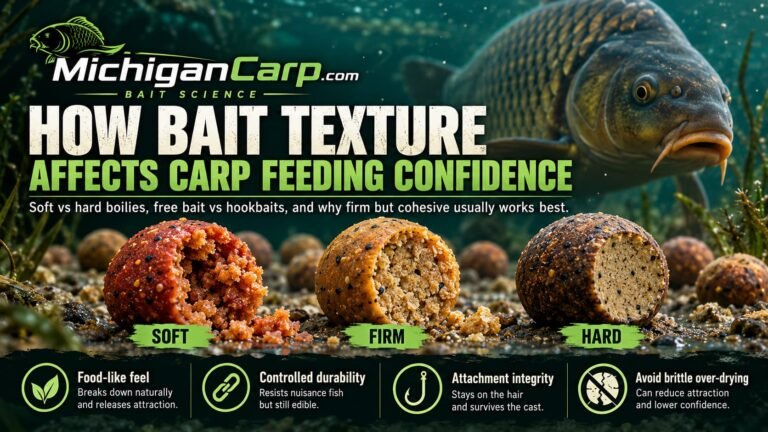 Soft, firm and hard boilies showing how bait texture affects carp feeding confidence, durability and underwater performance.