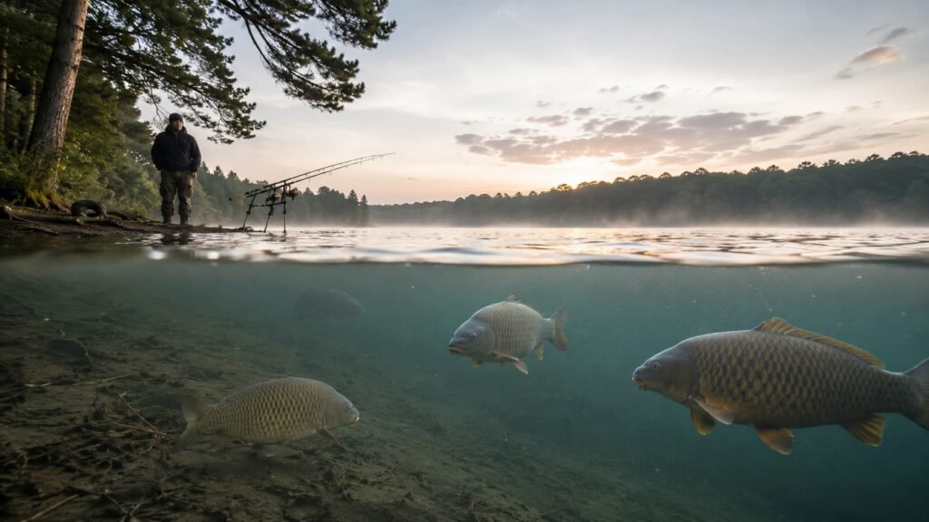 Common carp moving through oxygen-rich water in a Michigan lake.