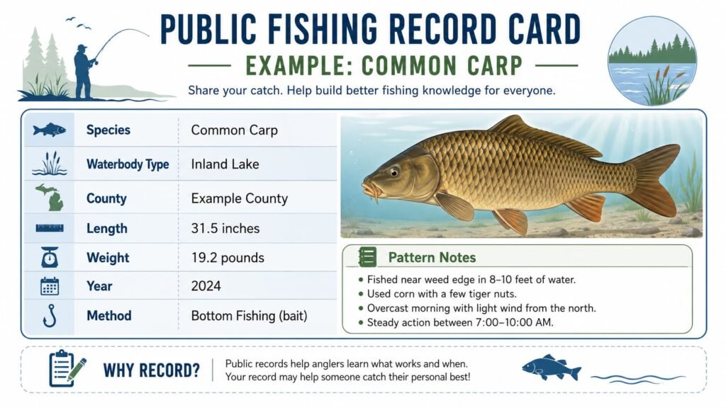 Checklist for reading Michigan Master Angler carp records.
