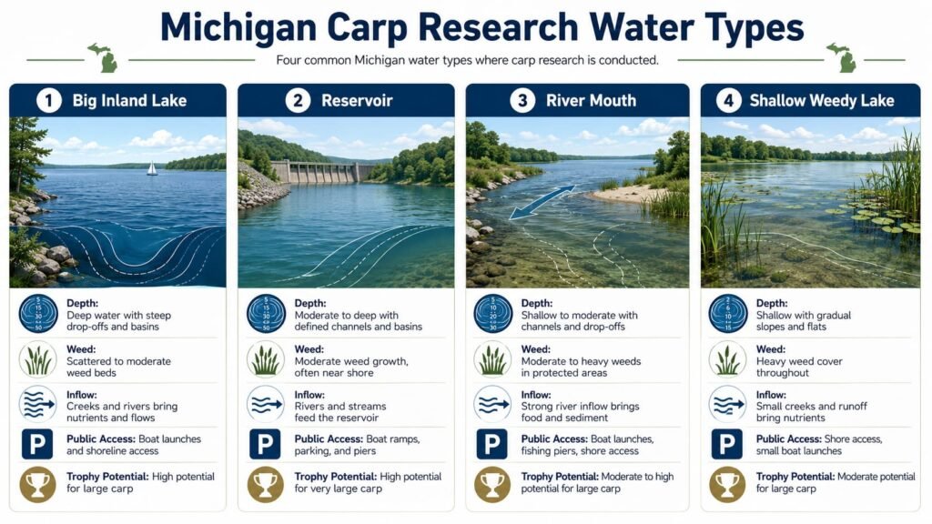 Diagram showing Michigan water types that can produce larger common carp.