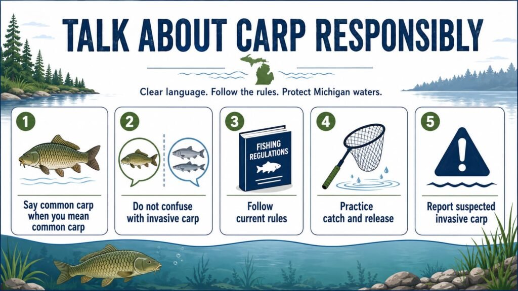 Checklist for talking about carp responsibly in Michigan.