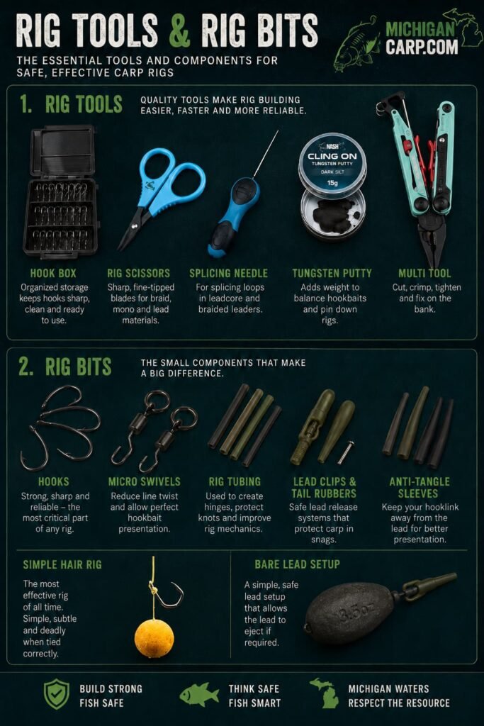  Carp hooks baits and hooklink matching for Michigan showing wide gape hooks corn boilies tiger nuts wafters pop ups coated braid and strong hooklinks