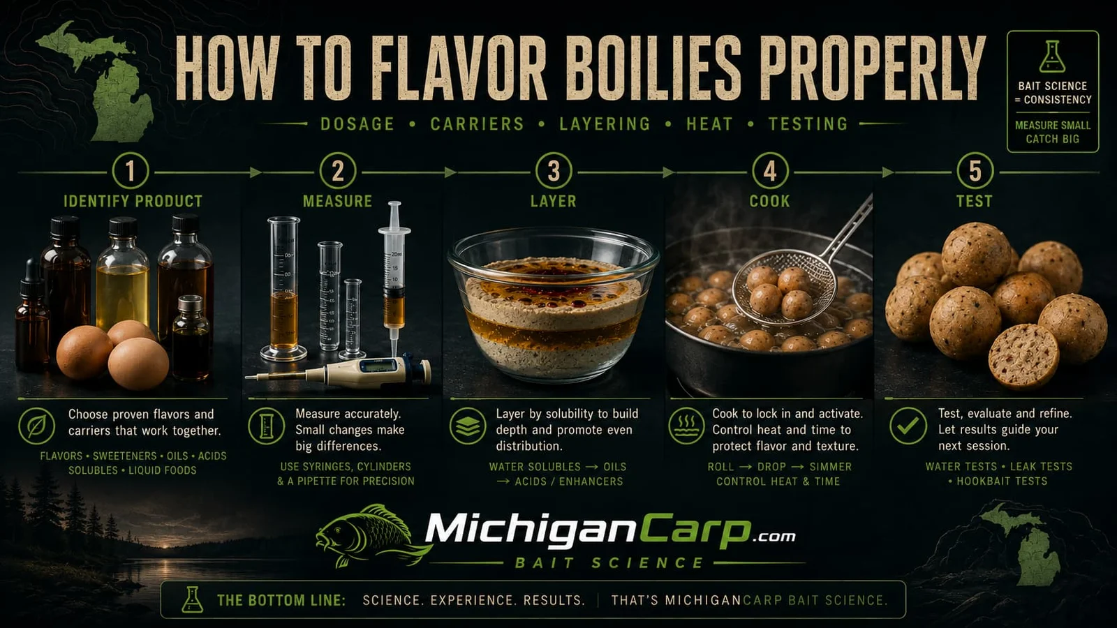 How to flavor boilies using product-specific strength compatible carriers accurate measurements layered profiles and controlled testing