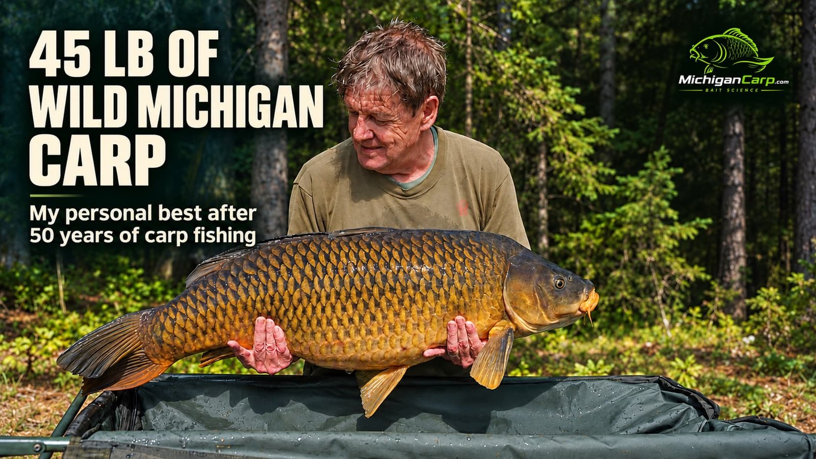 45 lb Michigan common carp caught on a homemade plum milk-nut boilie